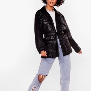 Nasty Gal Callin' It Quilts Faux Leather Belted Jacket size 0 Goth/Grunge